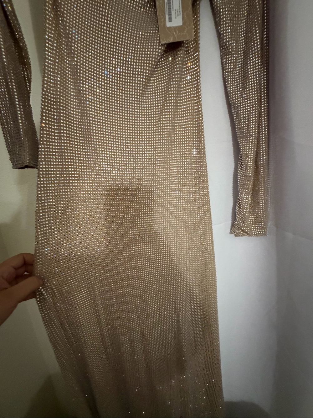 Meshki Marcia Diamante Long Sleeve Maxi Dress - Nude - Picture 9 of 10